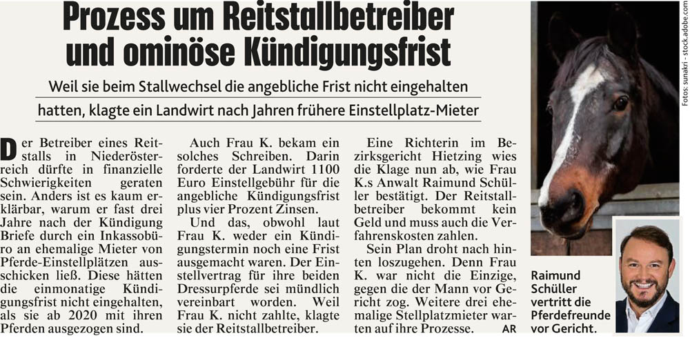 Prozess um Reitstallbetreiber und ominöse Kündigungsfrist